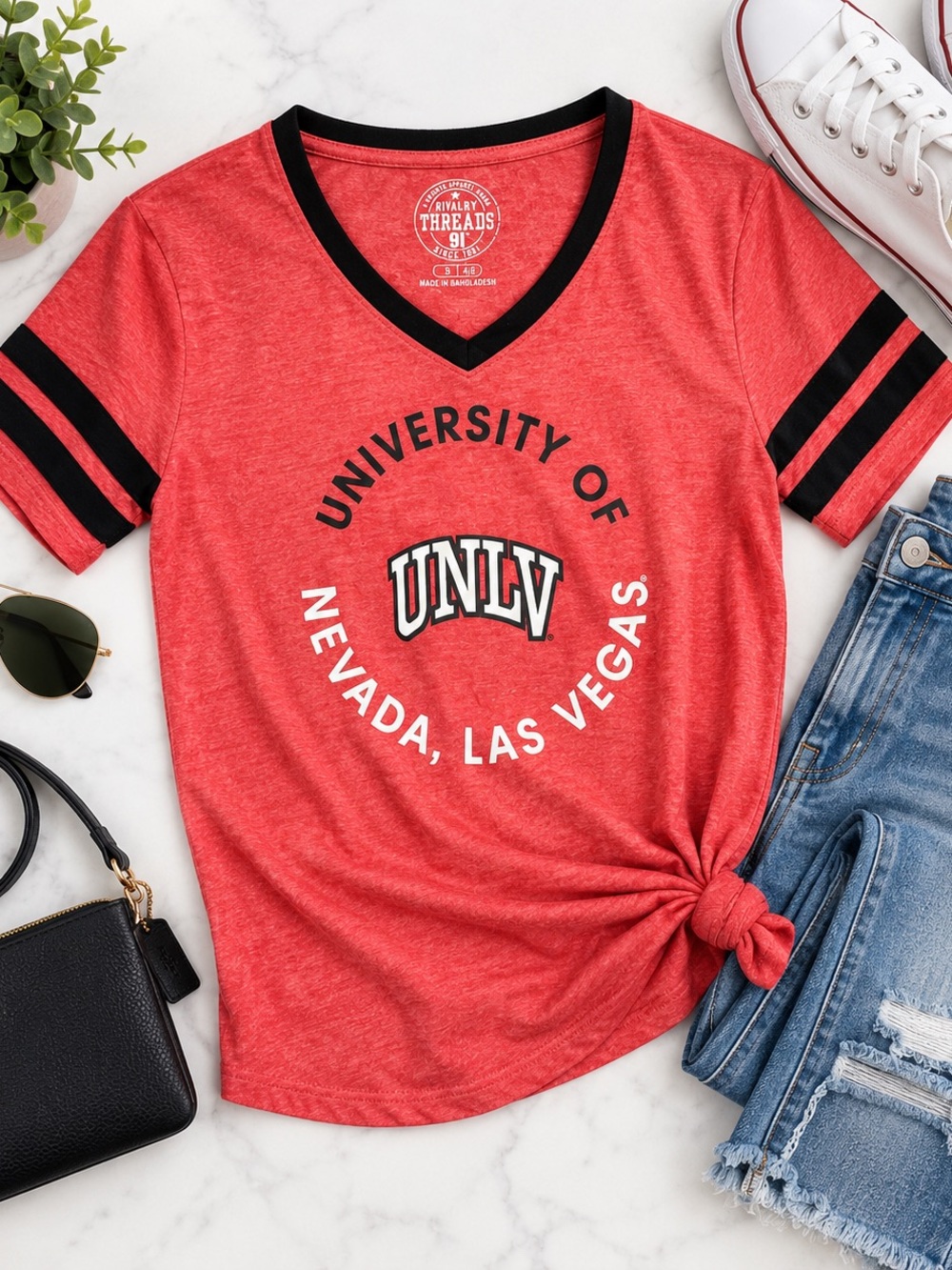 UNLV Rivalry Threads Women’s V-Neck Varsity T-Shirt – Size Small